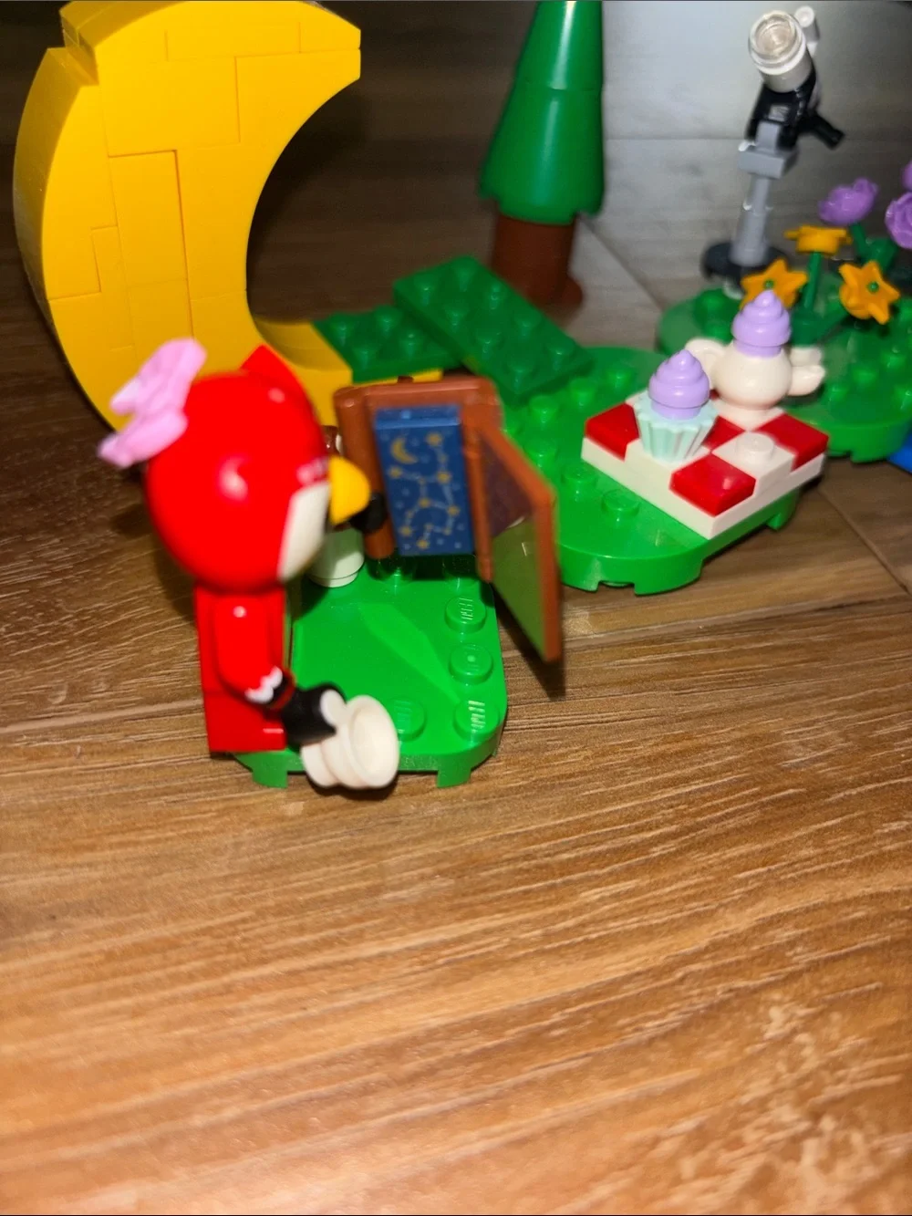 Lego Red Owl Picnic Set with Yellow Moon and Green Base